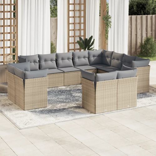 Prolenta Premium - Salon De Jardin Avec Coussins 12 Pcs Beige Résine Tressée