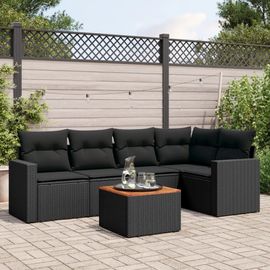 Prolenta Premium - Salon De Jardin 6 Pcs Avec Coussins Noir Résine Tressée
