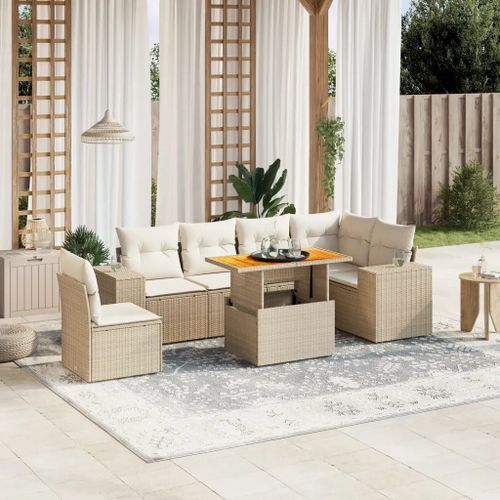 Prolenta Premium - Salon De Jardin Avec Coussins 7 Pcs Beige Résine Tressée