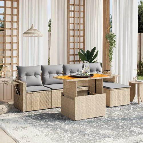 Prolenta Premium - Salon De Jardin Avec Coussins 6 Pcs Beige Résine Tressée