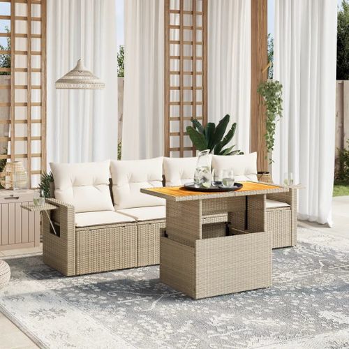 Prolenta Premium - Salon De Jardin Avec Coussins 5 Pcs Beige Résine Tressée
