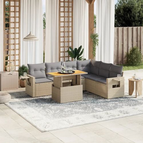 Prolenta Premium - Salon De Jardin Avec Coussins 7 Pcs Beige Résine Tressée