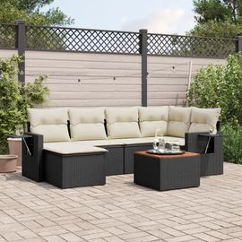 Prolenta Premium - Salon De Jardin 7 Pcs Avec Coussins Noir Résine Tressée