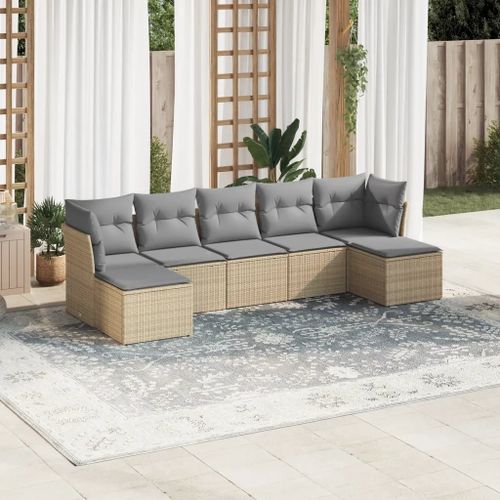 Prolenta Premium - Salon De Jardin Avec Coussins 7 Pcs Beige Résine Tressée