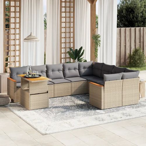 Prolenta Premium - Salon De Jardin Avec Coussins 10 Pcs Beige Résine Tressée