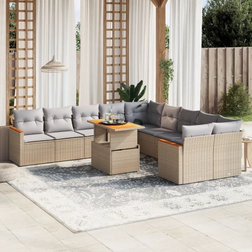 Prolenta Premium - Salon De Jardin 11 Pcs Avec Coussins Beige Résine Tressée