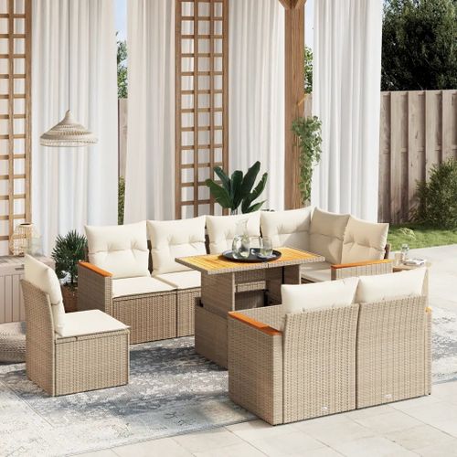 Prolenta Premium - Salon De Jardin Avec Coussins 9 Pcs Beige Résine Tressée