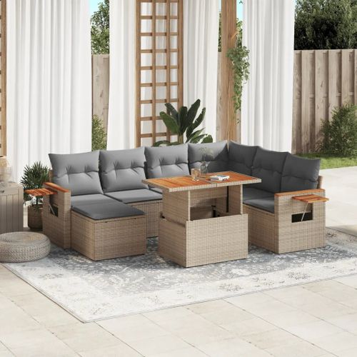 Prolenta Premium - Salon De Jardin Avec Coussins 8 Pcs Beige Résine Tressée
