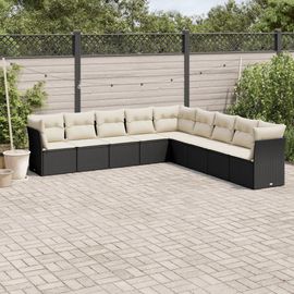 Prolenta Premium - Salon De Jardin 9 Pcs Avec Coussins Noir Résine Tressée