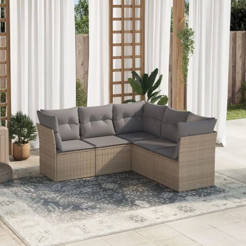 Prolenta Premium - Salon De Jardin Avec Coussins 5 Pcs Beige Résine Tressée