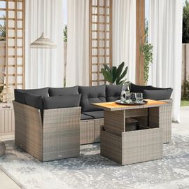 Prolenta Premium - Salon De Jardin Avec Coussins 7 Pcs Gris Résine Tressée