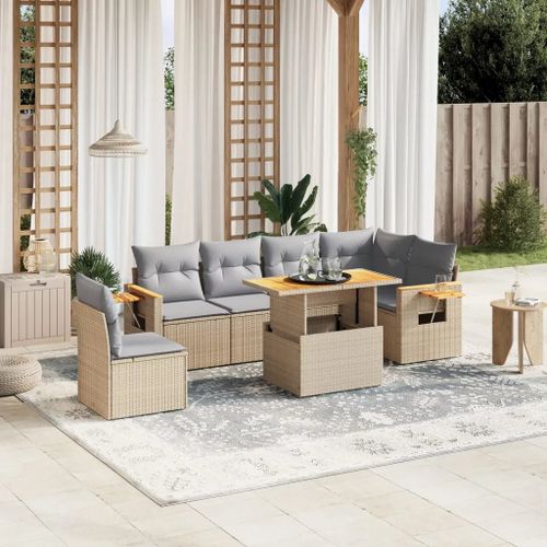 Prolenta Premium - Salon De Jardin Avec Coussins 7 Pcs Beige Résine Tressée