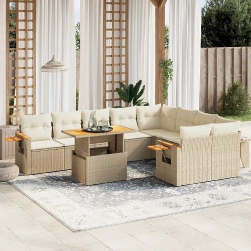 Prolenta Premium - Salon De Jardin Avec Coussins 10 Pcs Beige Résine Tressée