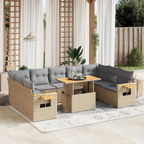 Prolenta Premium - Salon De Jardin Avec Coussins 10 Pcs Beige Résine Tressée