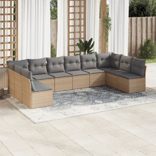 Prolenta Premium - Salon De Jardin Avec Coussins 10 Pcs Beige Résine Tressée