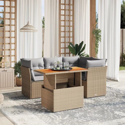 Prolenta Premium - Salon De Jardin Avec Coussins 5 Pcs Beige Résine Tressée