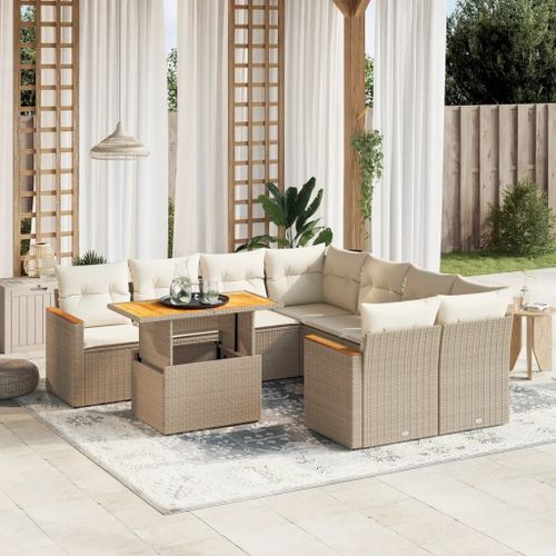 Prolenta Premium - Salon De Jardin Avec Coussins 9 Pcs Beige Résine Tressée