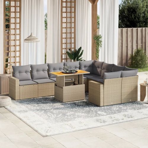 Prolenta Premium - Salon De Jardin Avec Coussins 10 Pcs Beige Résine Tressée