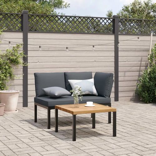 Prolenta Premium - Salon De Jardin 2 Pcs Avec Coussins Noir Aluminium
