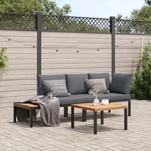 Prolenta Premium - Salon De Jardin 3 Pcs Avec Coussins Noir Aluminium