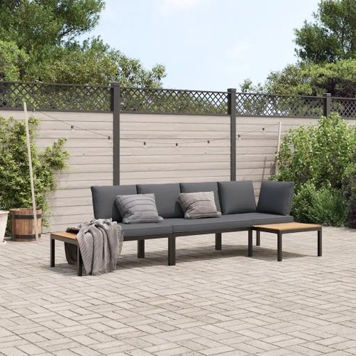 Prolenta Premium - Salon De Jardin 3 Pcs Avec Coussins Noir Aluminium