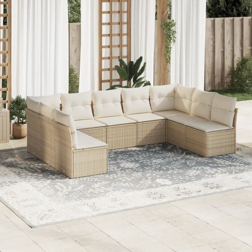 Prolenta Premium - Salon De Jardin Avec Coussins 9 Pcs Beige Résine Tressée