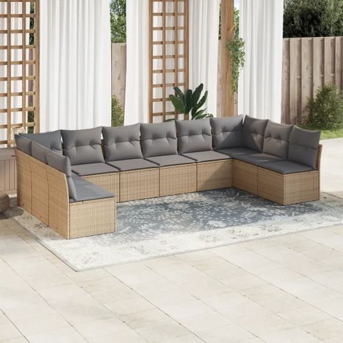 Prolenta Premium - Salon De Jardin Avec Coussins 10 Pcs Beige Résine Tressée