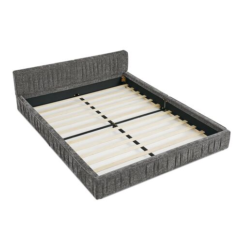 Lit double 160x200 cm revêtement chenille douce soyeuse bois eucalyptus écologique cadre fer robuste montage facile gris foncé