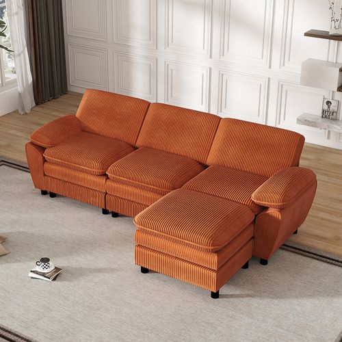 Canape d'angle combiné modulaire orange canapé à double coussin canapé combiné en velours avec lampe et pouf ottoman amovible