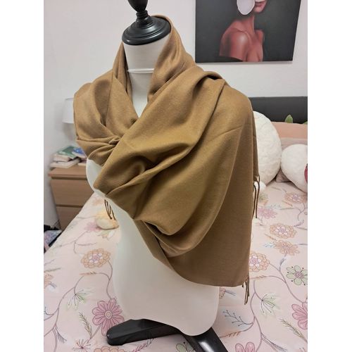 Écharpe Cachemire Chic Neuve Unie Camel Marron Clair