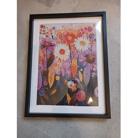 tableau point de croix fait main fleurs colorées 30 x 40 cm cadre noir