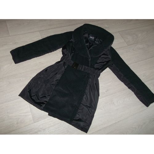 Manteau Morgan Bi-Matière Noir, Ceinture Siglée, Taille 38 Tbe