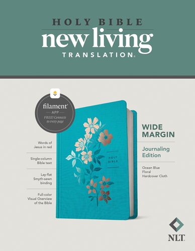 Nlt Wide Margin Bible, Filament Enabled (Hardcover Cloth, Ocean Blue Floral, Red Letter)