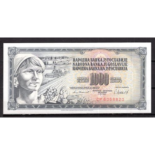 Billet De Banque Yougoslavie 1000 Dinara 1981 Pick 92 Neuf Unc Dimension 162 × 77 Mm