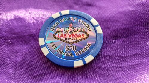 Magnet Jeton $50 Las Vegas High Roller Casino Bleu 4 Cm 2 Faces 50 Dollars