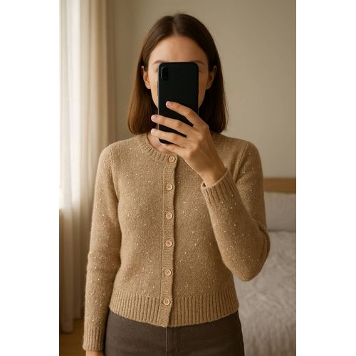 Cardigan Beige Pailleté Femme 40 Caroll Avec Son Écharpe