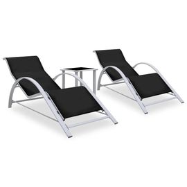 Prolenta Premium - Chaises Longues Lot De 2 Avec Table Aluminium Noir