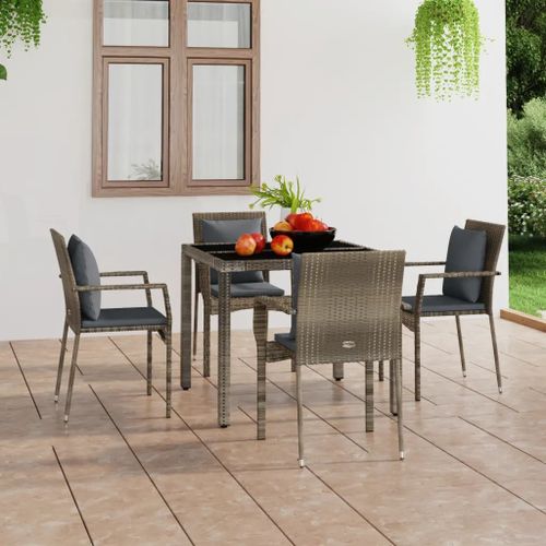 Prolenta Premium - Chaises De Jardin Avec Coussins Lot De 4 Résine Tressée Gris