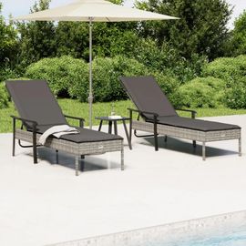 Prolenta Premium - Chaises Longues Lot De 2 Avec Table Et Coussins Gris Poly Rotin