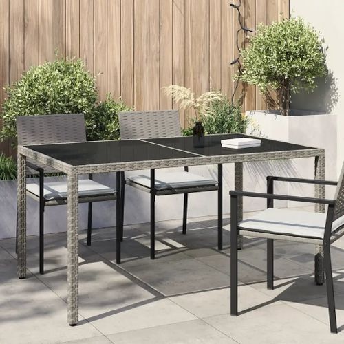 Prolenta Premium - Table De Jardin 150x90x75 Cm Verre Trempé Et Poly Rotin Gris