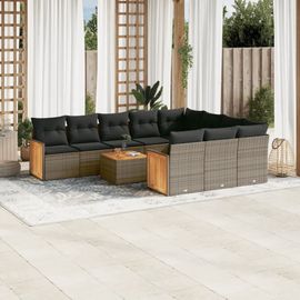 Prolenta Premium - Salon De Jardin 11 Pcs Avec Coussins Gris Résine Tressée