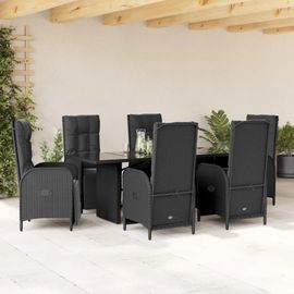 Prolenta Premium - Ensemble À Manger De Jardin Coussins 7pcs Noir Résine Tressée