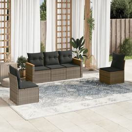 Prolenta Premium - Salon De Jardin 5 Pcs Avec Coussins Gris Résine Tressée