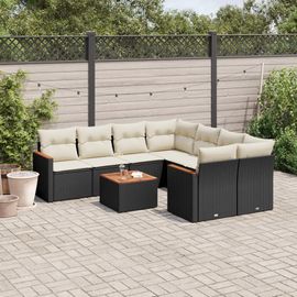 Prolenta Premium - Salon De Jardin 9 Pcs Avec Coussins Noir Résine Tressée