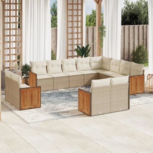 Prolenta Premium - Salon De Jardin Avec Coussins 12 Pcs Beige Résine Tressée