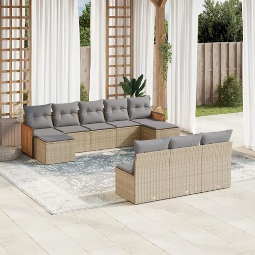 Prolenta Premium - Salon De Jardin Avec Coussins 10 Pcs Beige Résine Tressée
