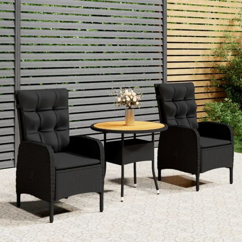 Prolenta Premium - Ensemble De Bistro De Jardin 3 Pcs Résine Tressée Noir