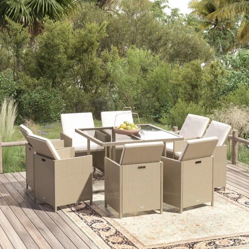 Prolenta Premium - Ensemble À Manger De Jardin Et Coussins 9 Pcs Poly Rotin Beige