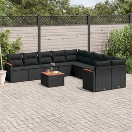 Prolenta Premium - Salon De Jardin 11 Pcs Avec Coussins Noir Résine Tressée