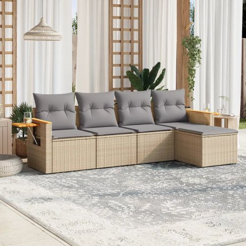 Prolenta Premium - Salon De Jardin Avec Coussins 5 Pcs Beige Résine Tressée